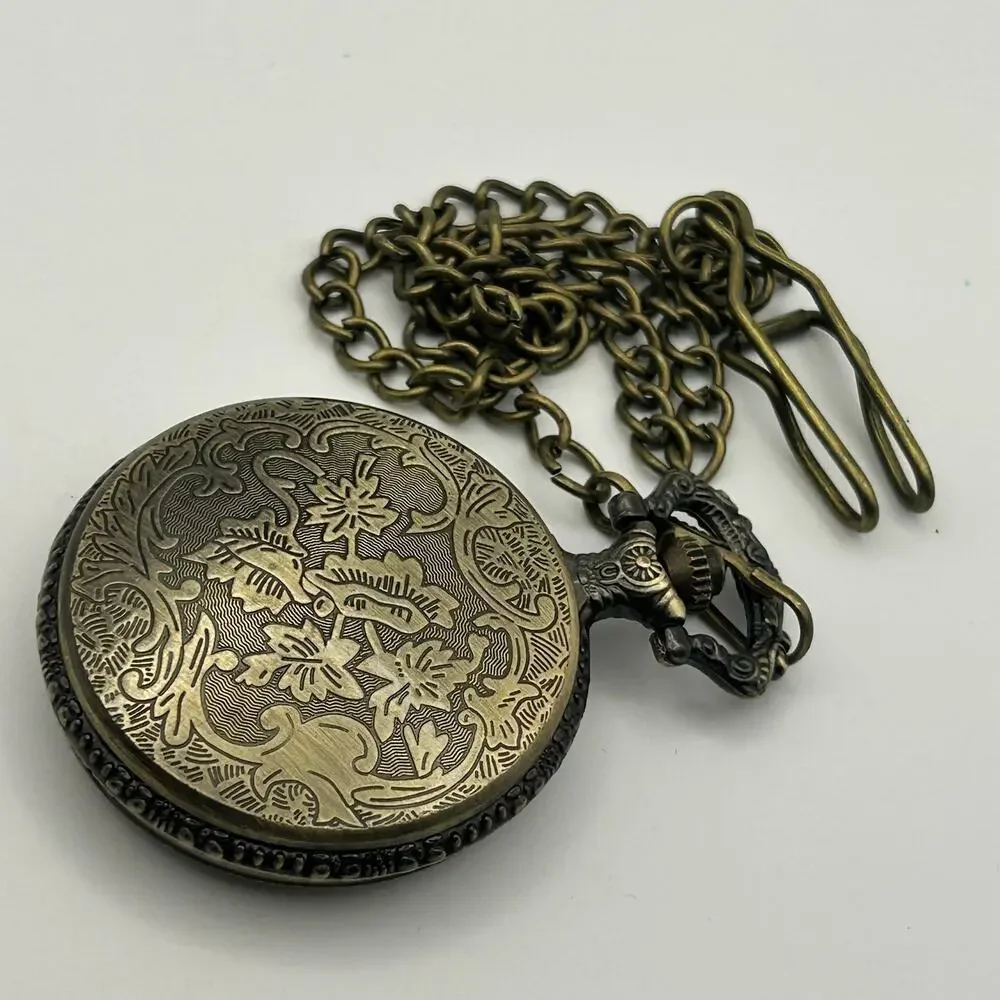 Decree Antiqued Bronze Finish Filigree Style Cover Pocket Quartz Watch